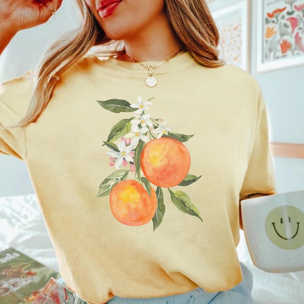 Vintage Pink Grapefruit Shirt Art Graphic Tee Fruit Shirt Drawing Oranges Shirt